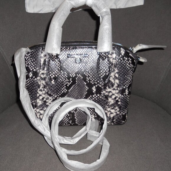 NWT Great Gift Michael Kors Black/White Sienna Medium Python Leather Satchel - Picture 6 of 11